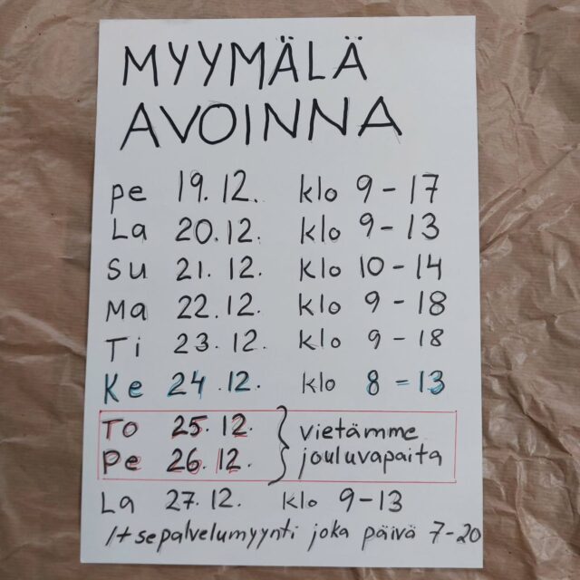 Hartolan Kukkaviidan joulunajan aukioloajat🪻⚘️🌲🌿